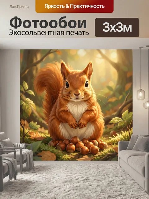 Фотообои Белка в осеннем лесу