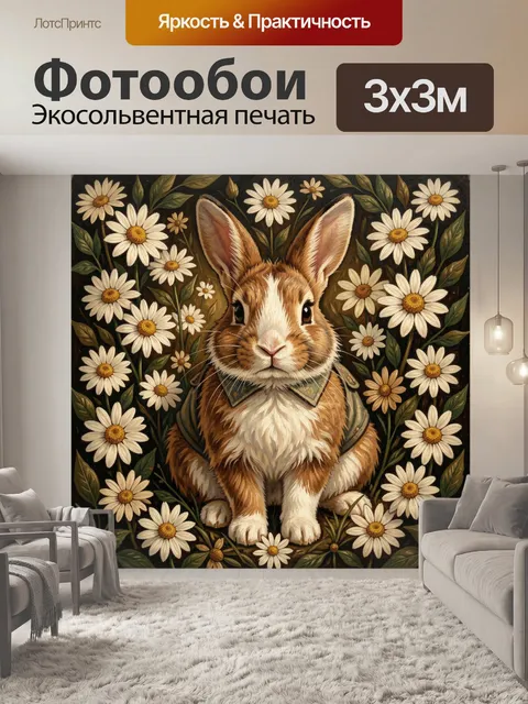 Фотообои Кролик среди ромашек