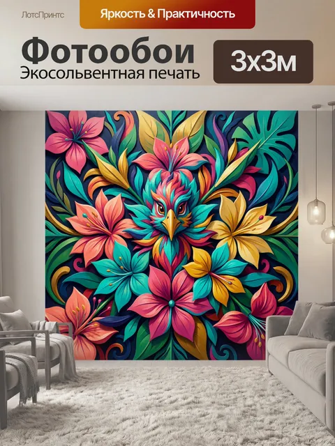 Фотообои Птица среди тропических цветов
