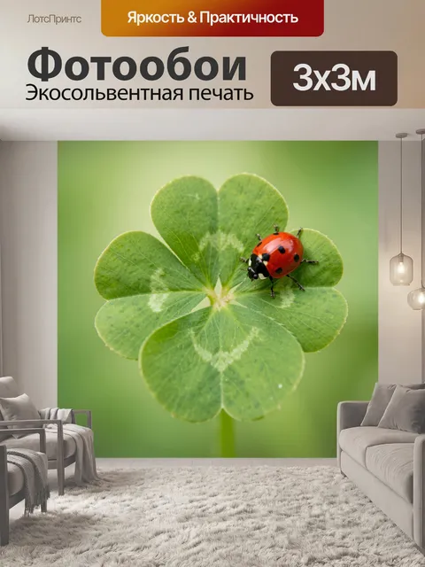Фотообои Божья коровка на клевере