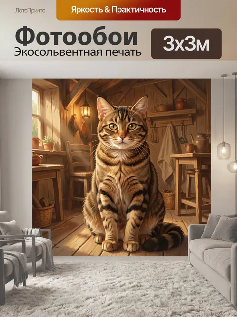 Фотообои Кот в тёплом сарае у окна