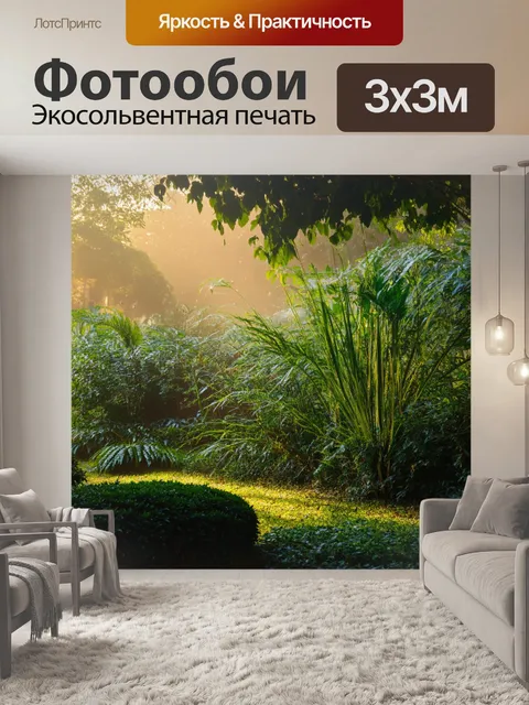 Фотообои утро: утренний пар в старом ботаническом саду, где таинственные растения тянутся к свету
