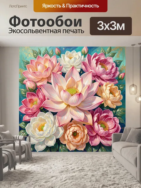 Фотообои Розовые лотосы и пионы