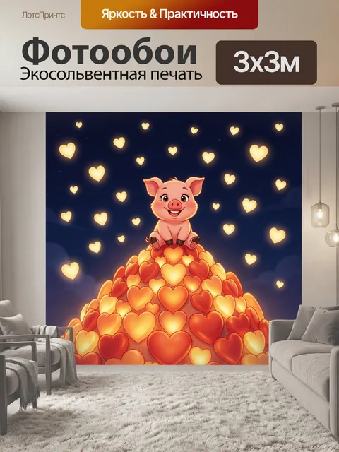 Фотообои Милая свинка с доброй улыбкой сидит на вершине большой горы