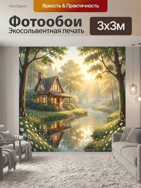 Фотообои Дом у лесной речки