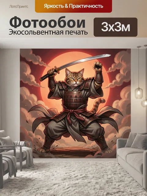 Фотообои Кот-самурай с мечом