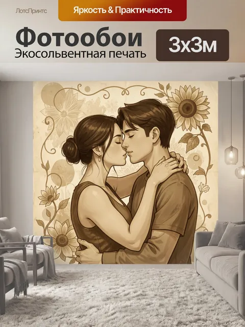 Фотообои Романтический поцелуй в цветочном орнаменте