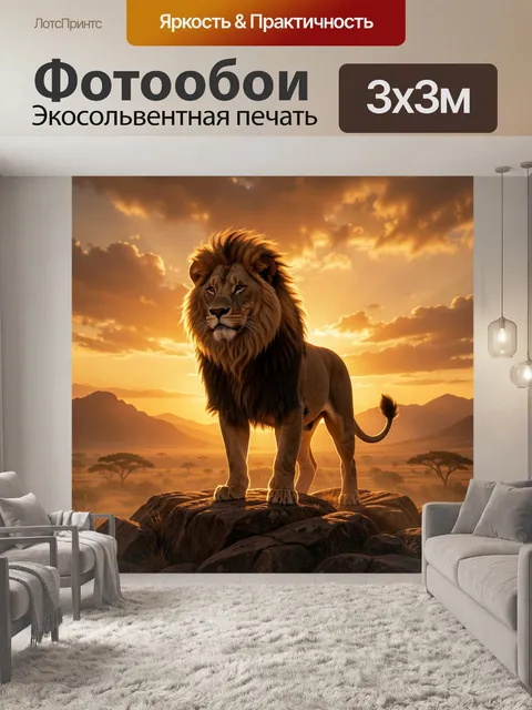 Фотообои Лев на скале на закате