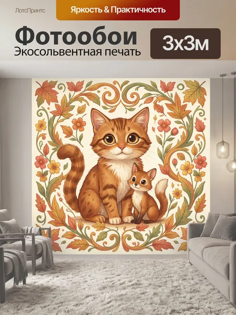 Фотообои Осенняя семья рыжих котов