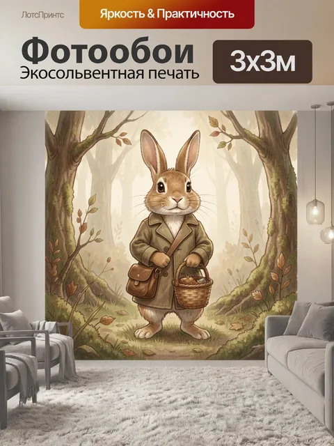 Фотообои Кролик в лесу с корзинкой