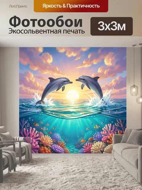 Фотообои Дельфины над морем на закате