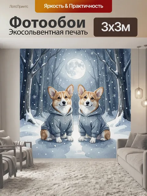 Фотообои Вельш-корги в зимних свитерах