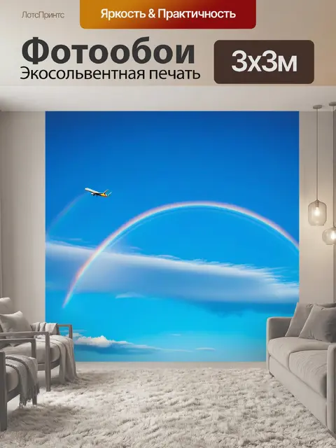 Фотообои небо с радугой и самолётом