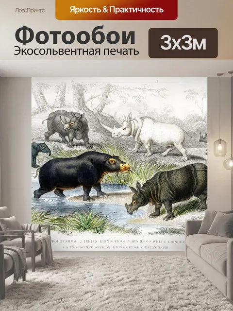 Фотообои Носорог бегемот винтаж старый