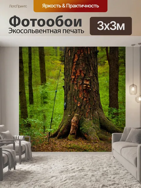 Фотообои рыбалка в лесу у подножия большого дерева