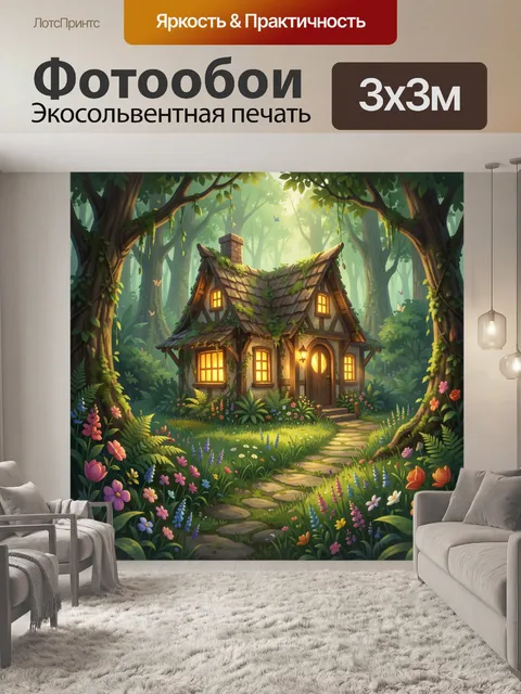 Фотообои Сказочный домик в цветущем саду