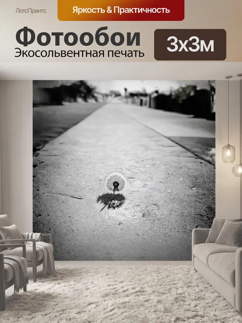 Фотообои одинокий одуванчик, тащащийся по пустой бетонной дорожке, в стиле минимализма, с использованием…