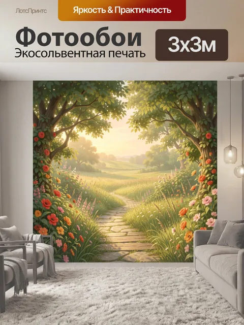 Фотообои Цветочная тропинка в солнечном саду