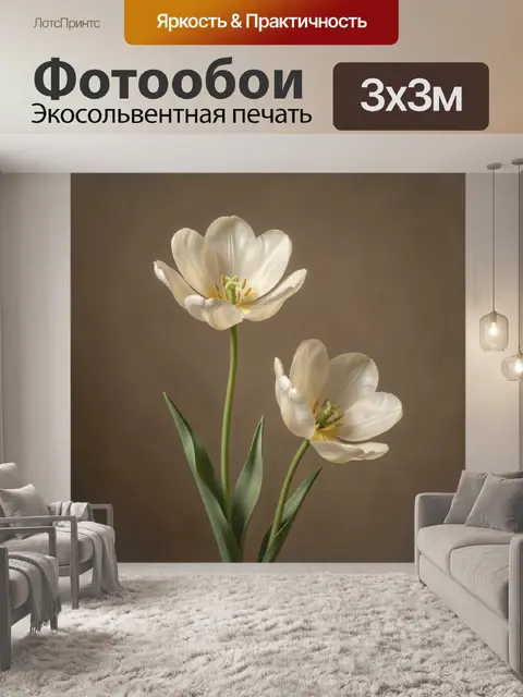 Фотообои Белые тюльпаны на тёмном фоне