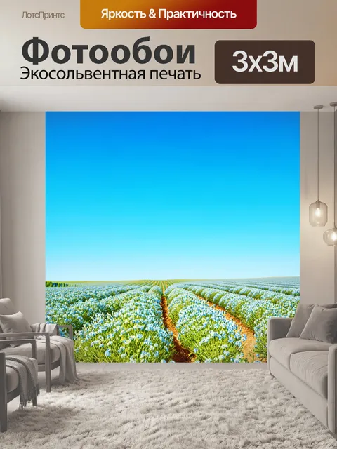 Фотообои прованс: поле, усыпанное цветами, простирающееся до горизонта