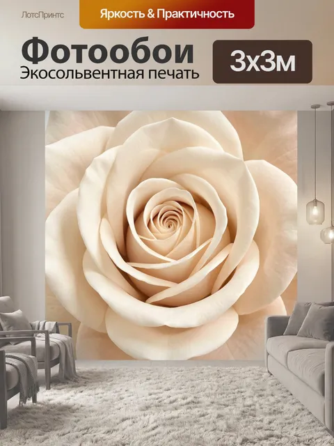 Фотообои Кремовая роза крупным планом