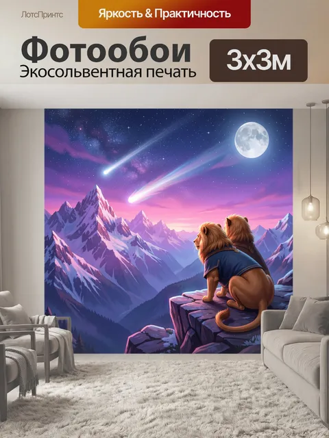Фотообои Львы на горном утесе ночью