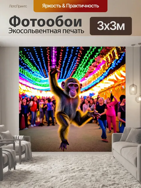 Фотообои обезьяна танцует под яркими огнями на фестивале