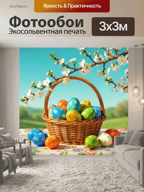 Фотообои Пасхальная корзина с яйцами