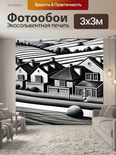 Фотообои пейзаж с домами чернобелый