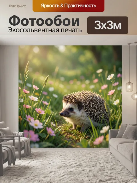 Фотообои Ёжик среди луговых цветов
