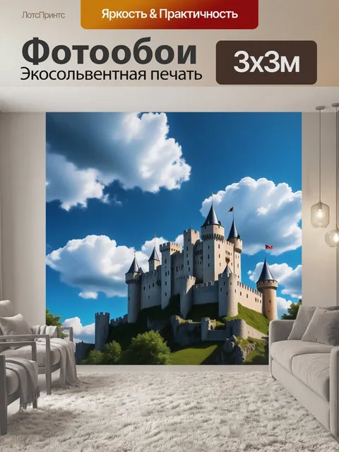 Фотообои небо над старым замком с рыцарскими облаками