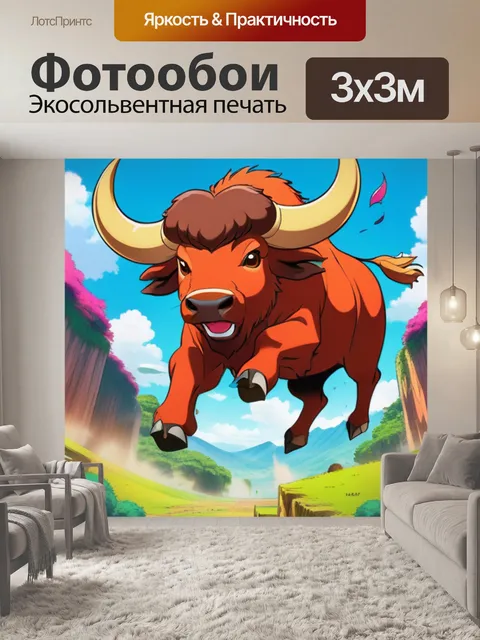 Фотообои буйвол прыгает