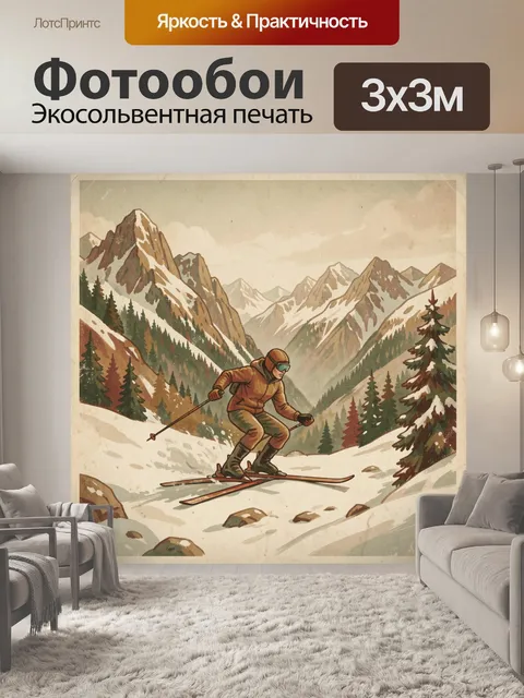 Фотообои Лыжник среди заснеженных вершин