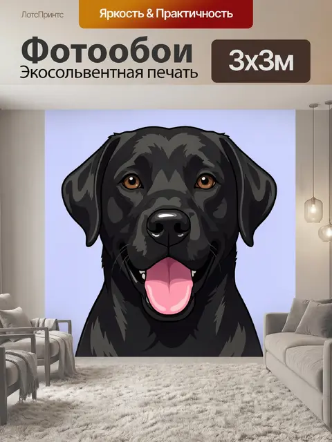 Фотообои Черный лабрадор с высунутым языком