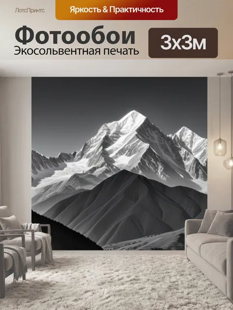 Фотообои пейзаж с изображением гор чернобелый