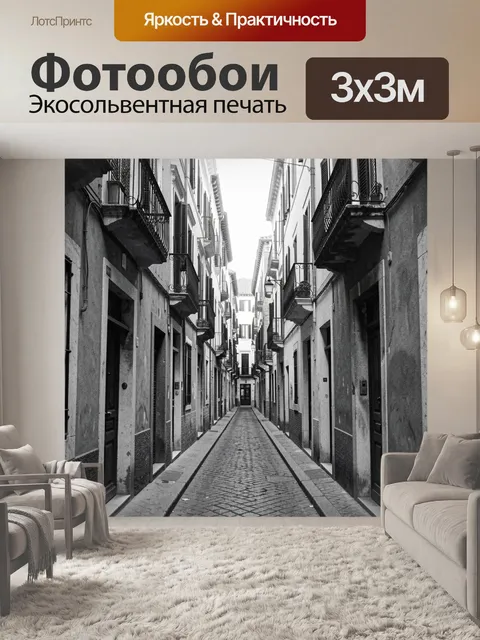 Фотообои Узкий переулок в ч/б