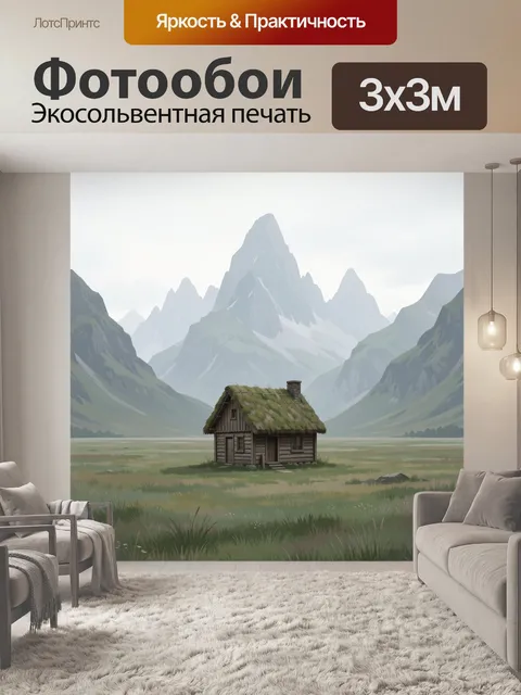 Фотообои Домик в горной долине