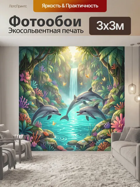 Фотообои Тропическая лагуна с дельфинами