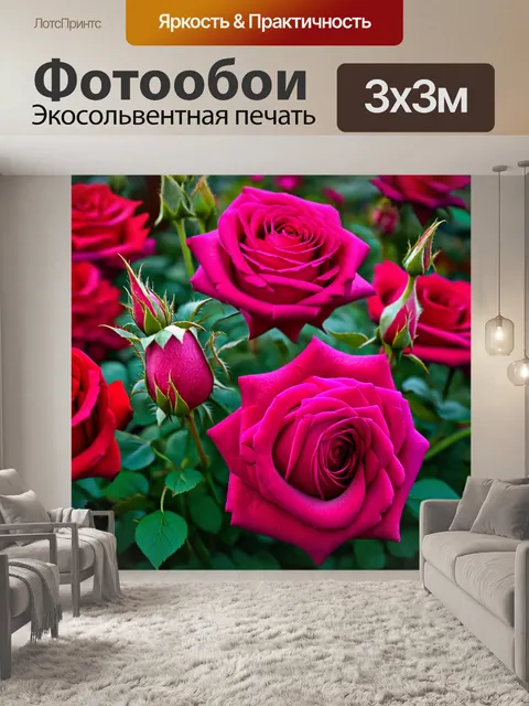 Фотообои розы в художественном стиле, дополненные мягкими контурными линиями и легкими заливками