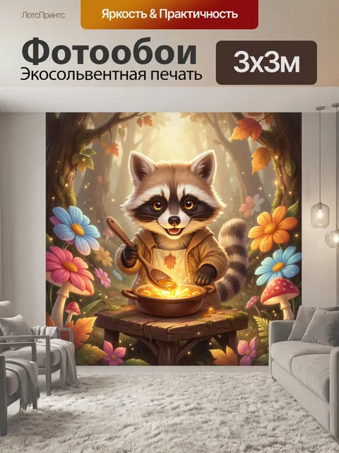 Фотообои Енот у котла в лесу