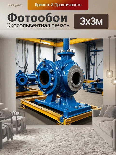 Фотообои внутренний кадр из цеха, где центробежный насос установлен на платформе, среди множества других механизмов