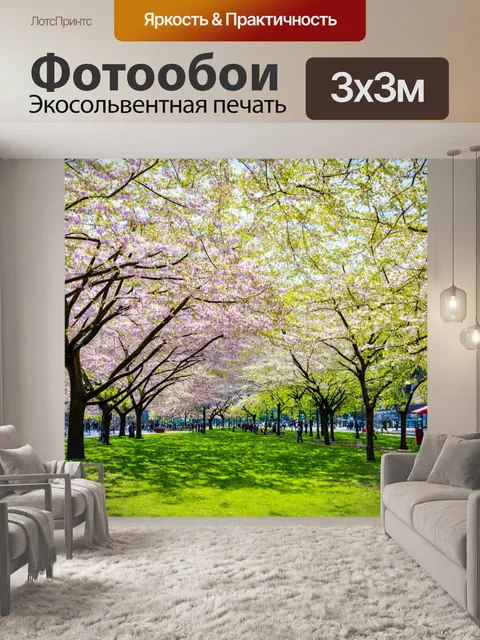 Фотообои городские парки с цветущими деревьями