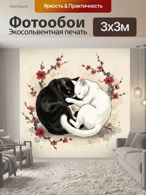 Фотообои Черный и белый коты