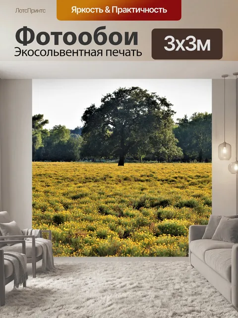 Фотообои Деревья в поле желтого полевого цветка