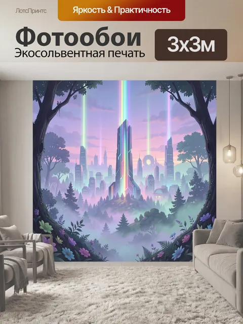Фотообои Неон-город в тумане у леса