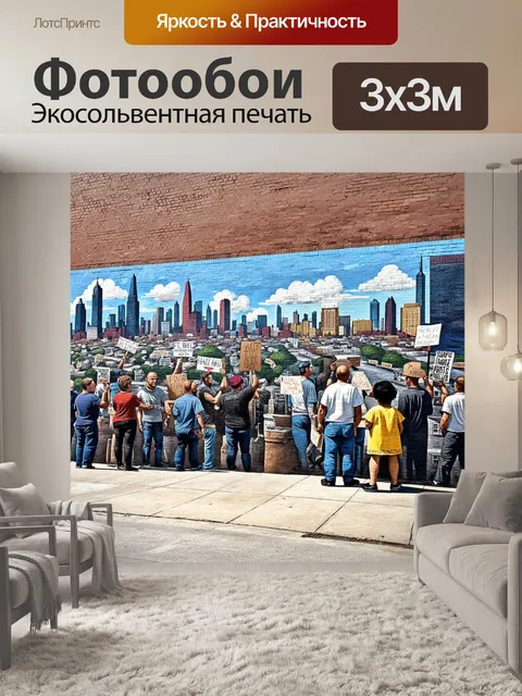 Фотообои изобразите фреску в технике реализма, показывающую момент протеста в хьюстоне