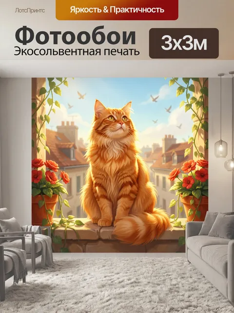 Фотообои Рыжий кот на окне