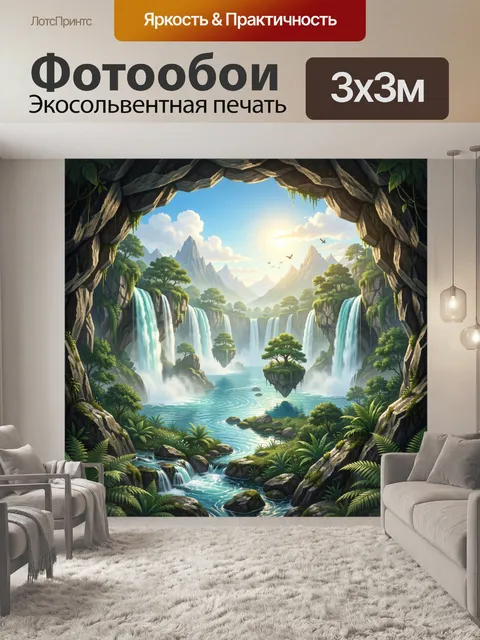 Фотообои Тропическая долина с водопадами