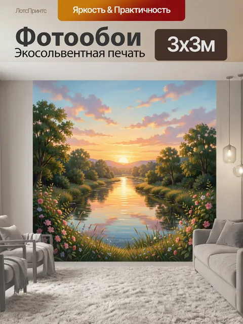 Фотообои Солнечный речной пейзаж на закате