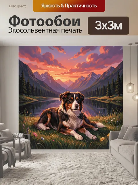 Фотообои Трёхцветный пёс среди Альп